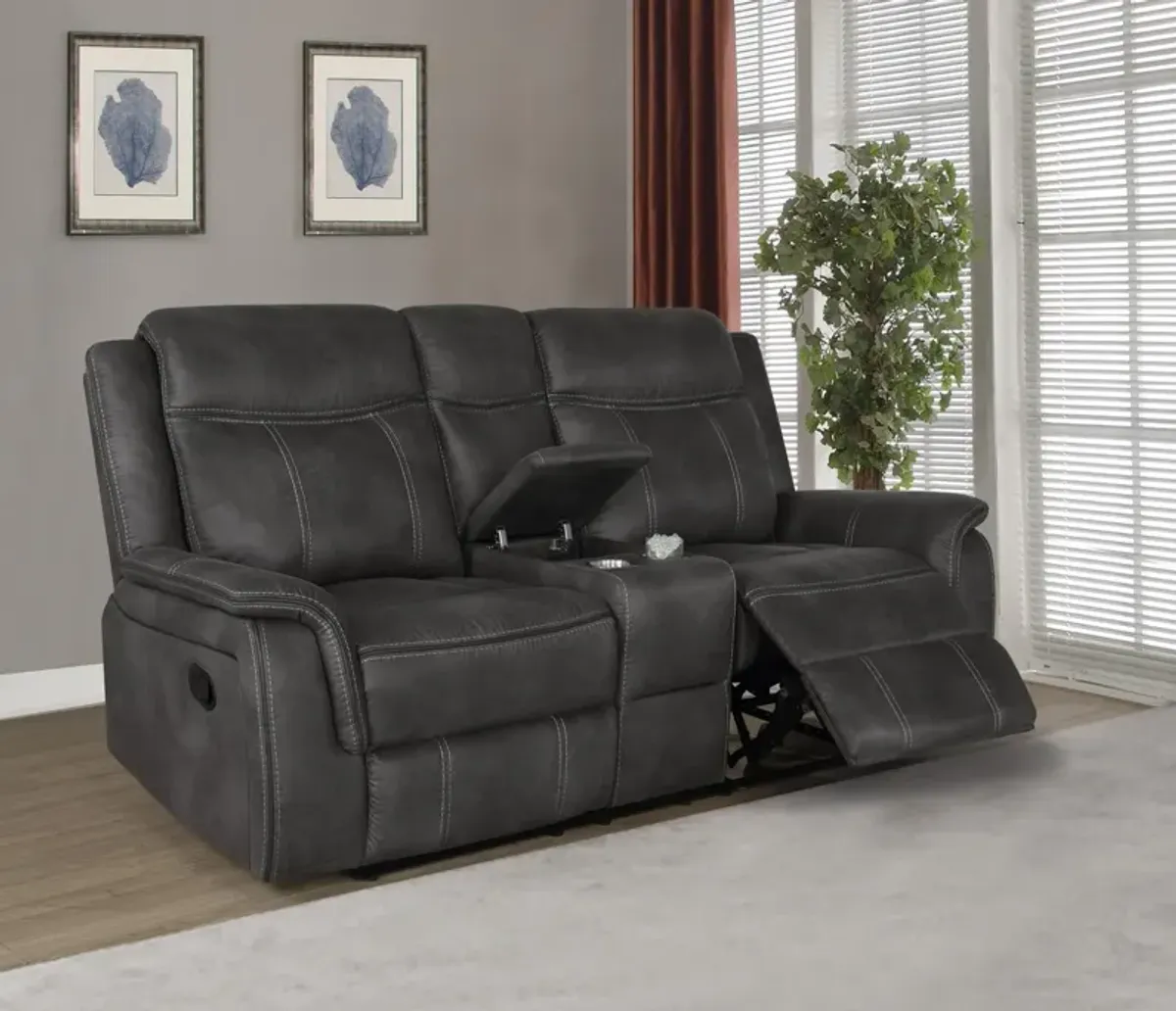 Coaster Lawrence Upholstered Padded Arm Reclining Loveseat Charcoal