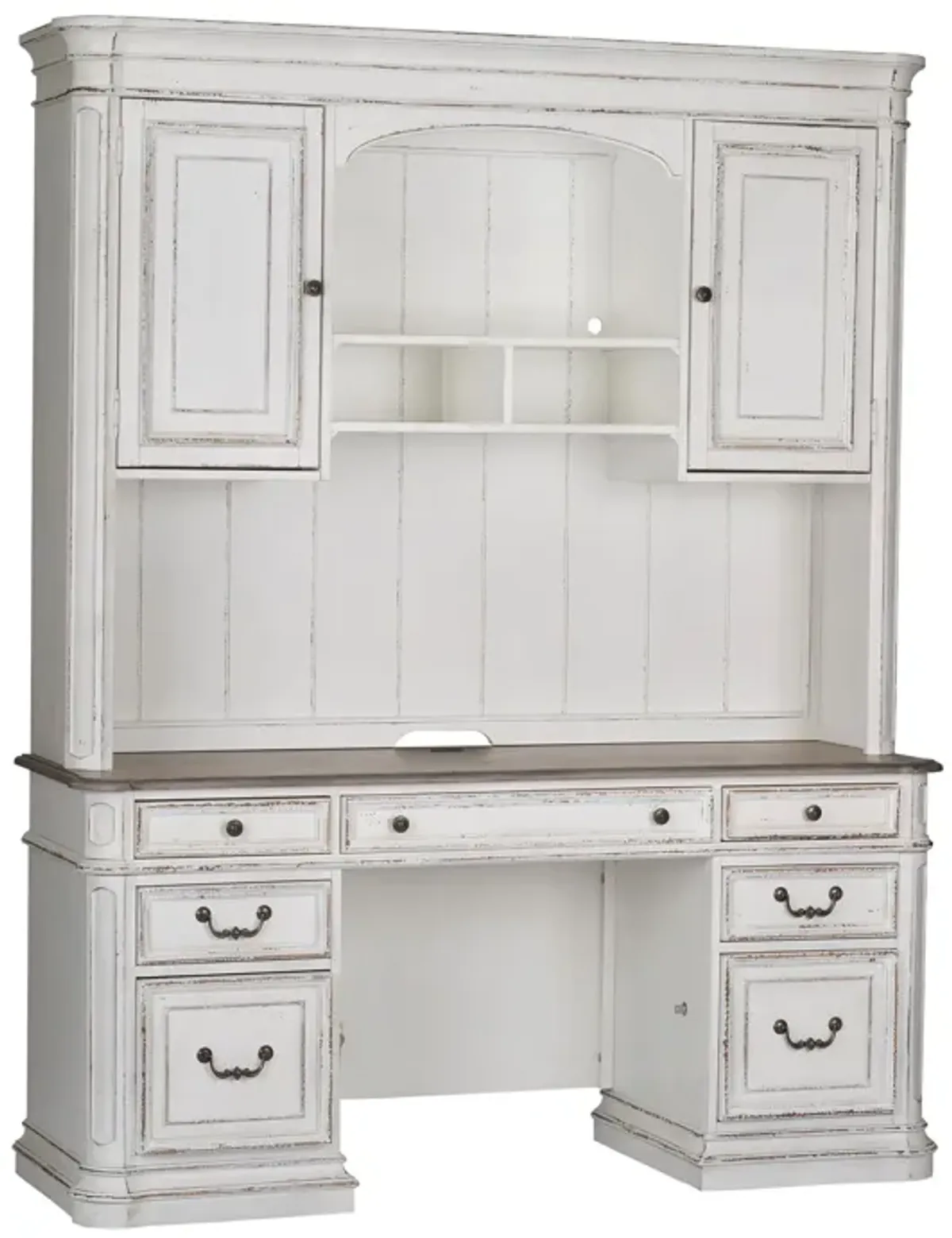 Liberty Furniture Magnolia Manor Antique White Credenza & Hutch