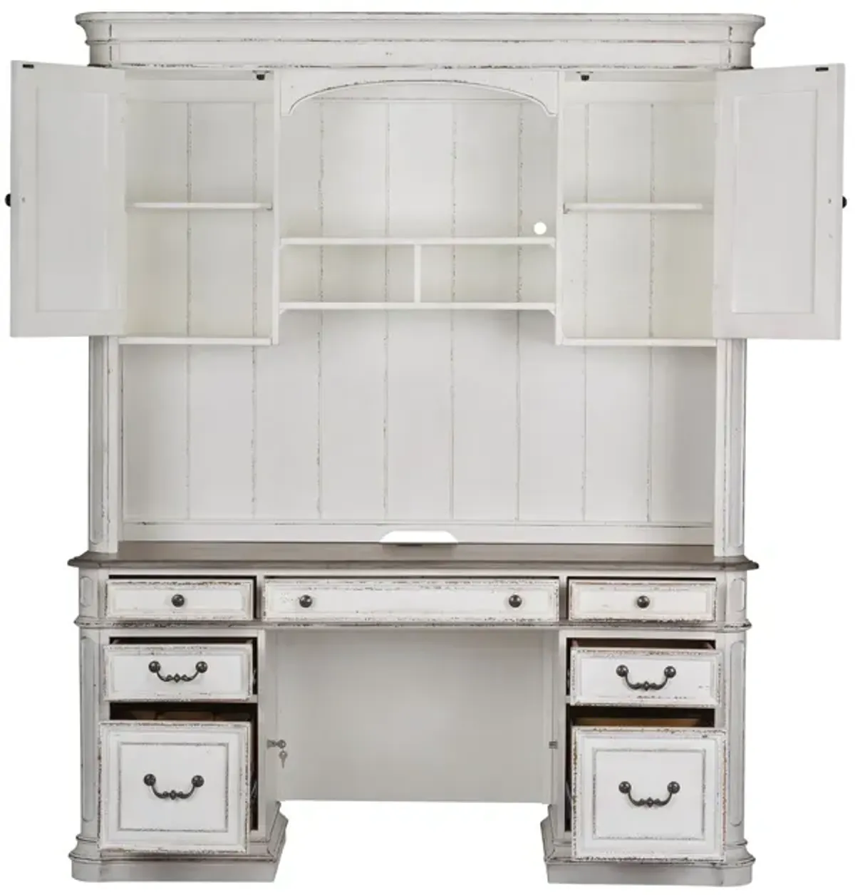 Liberty Furniture Magnolia Manor Antique White Credenza & Hutch