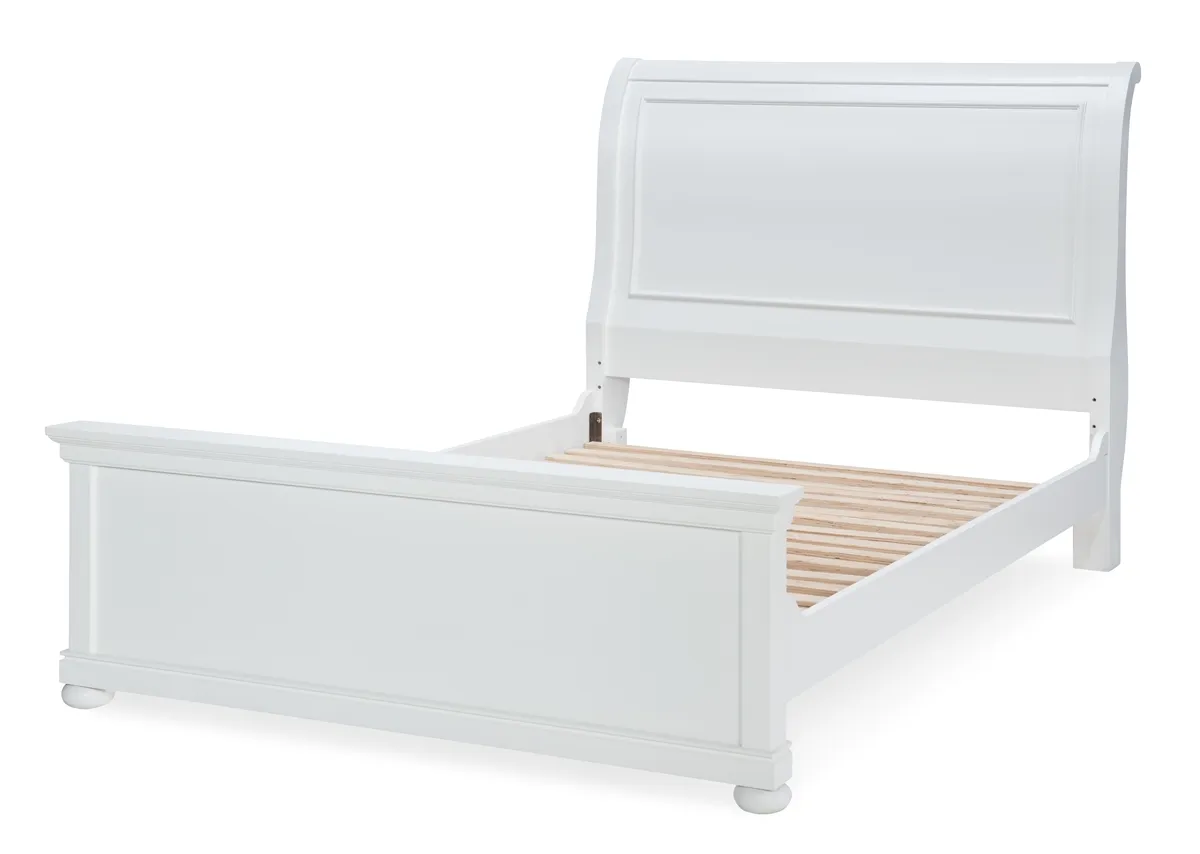 COMPLETE SLEIGH BED QUEEN WHITE FINISH - CANTERBURY WHITE