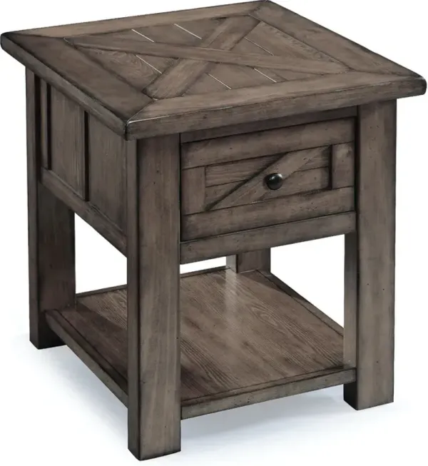 Magnussen Garrett Weathered Charcoal 1-Drawer End Table with Open Bottom Shelf