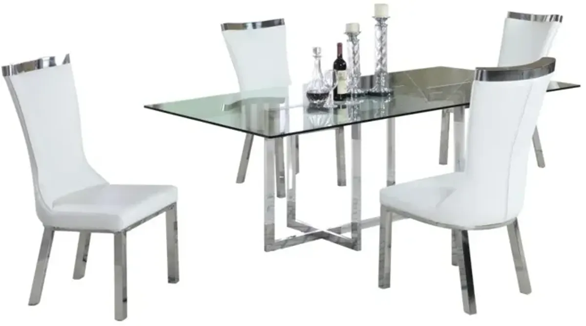 Chintaly Yasmin Contemporary Dining Set with 44 Inch X 84 Inch Glass Table & 4 Side Chairs