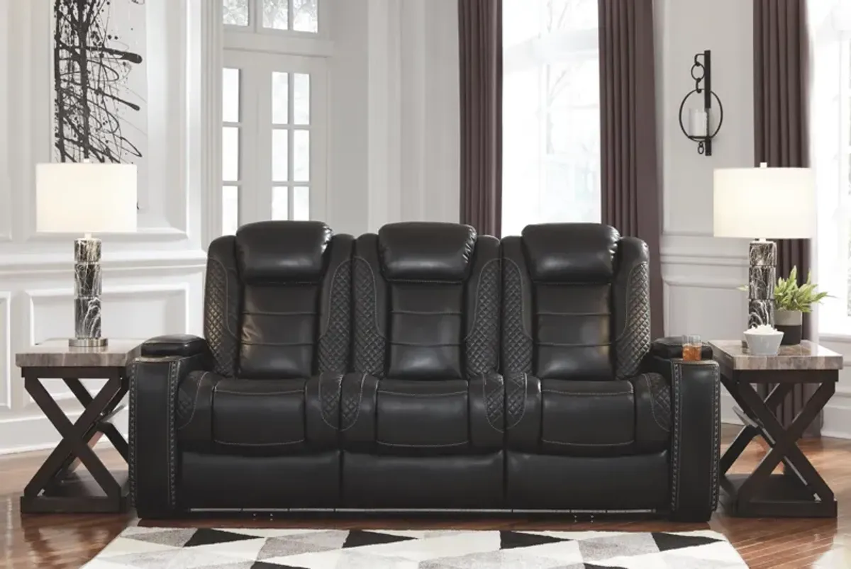 Ashley Party Time Midnight Power Reclining Sofa with Adjustable Headrest