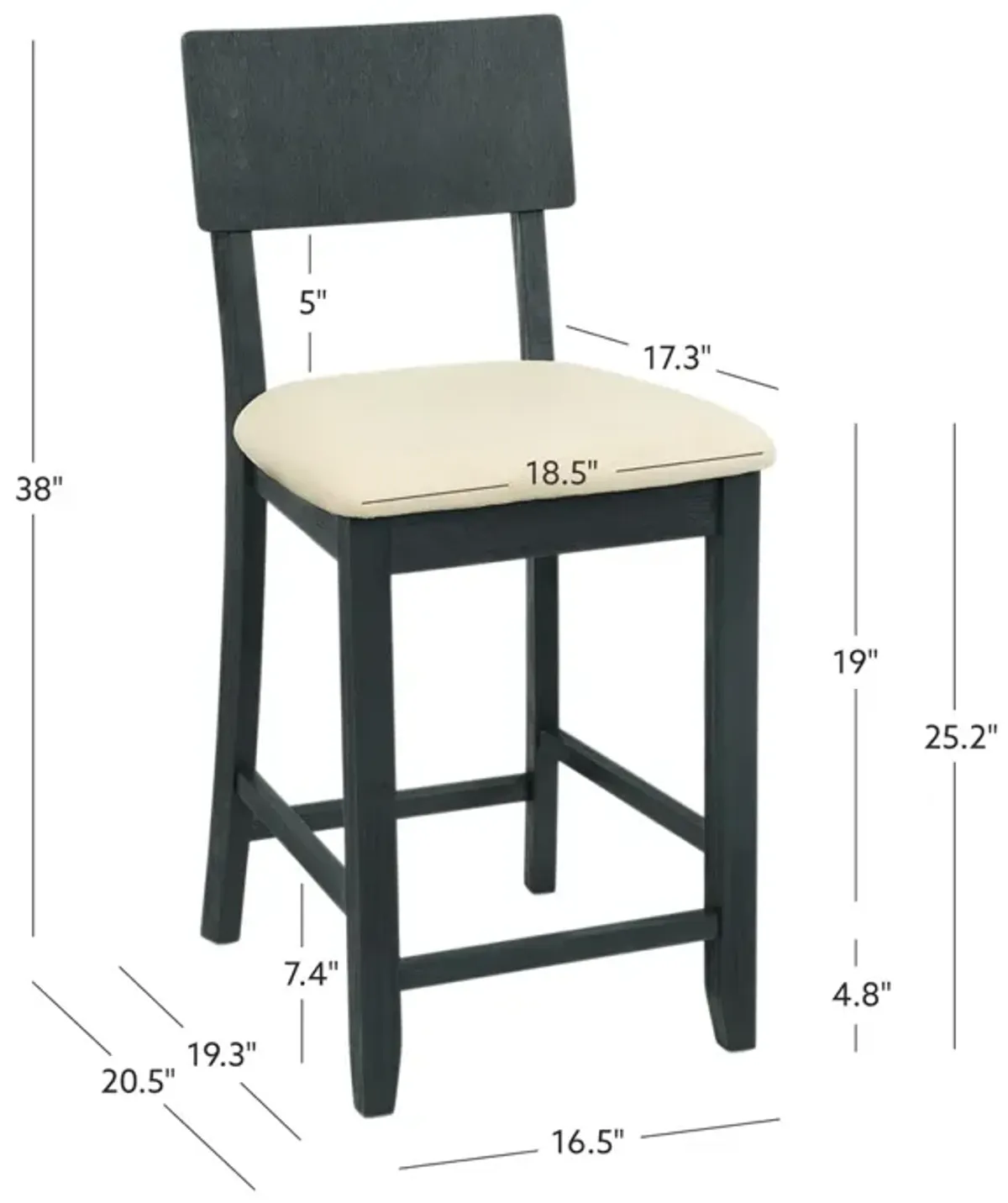 Linon Jorissen Counter Stool Dark Charcoal