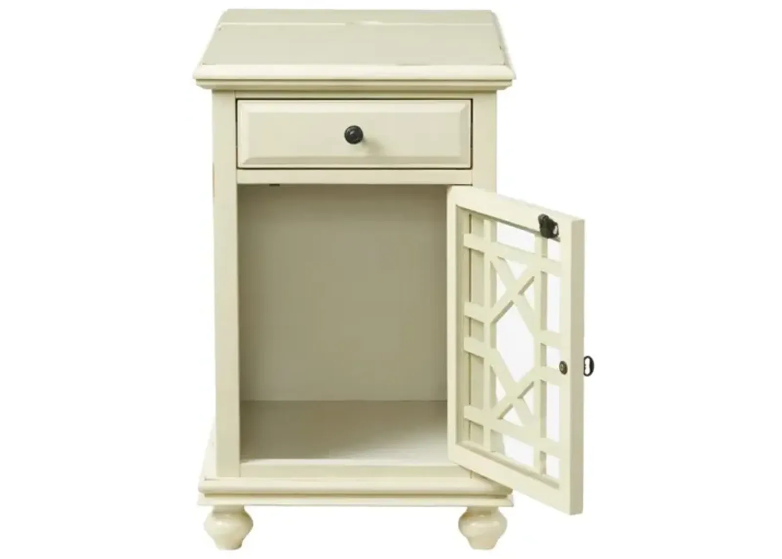 Martin Svensson Elegant Chairside Accent Table with Power in Antique White