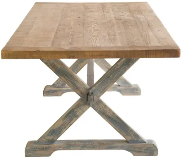 MIMI DINING TABLE WITH NATURAL TOP AND ANTIQUE BLUE BASE