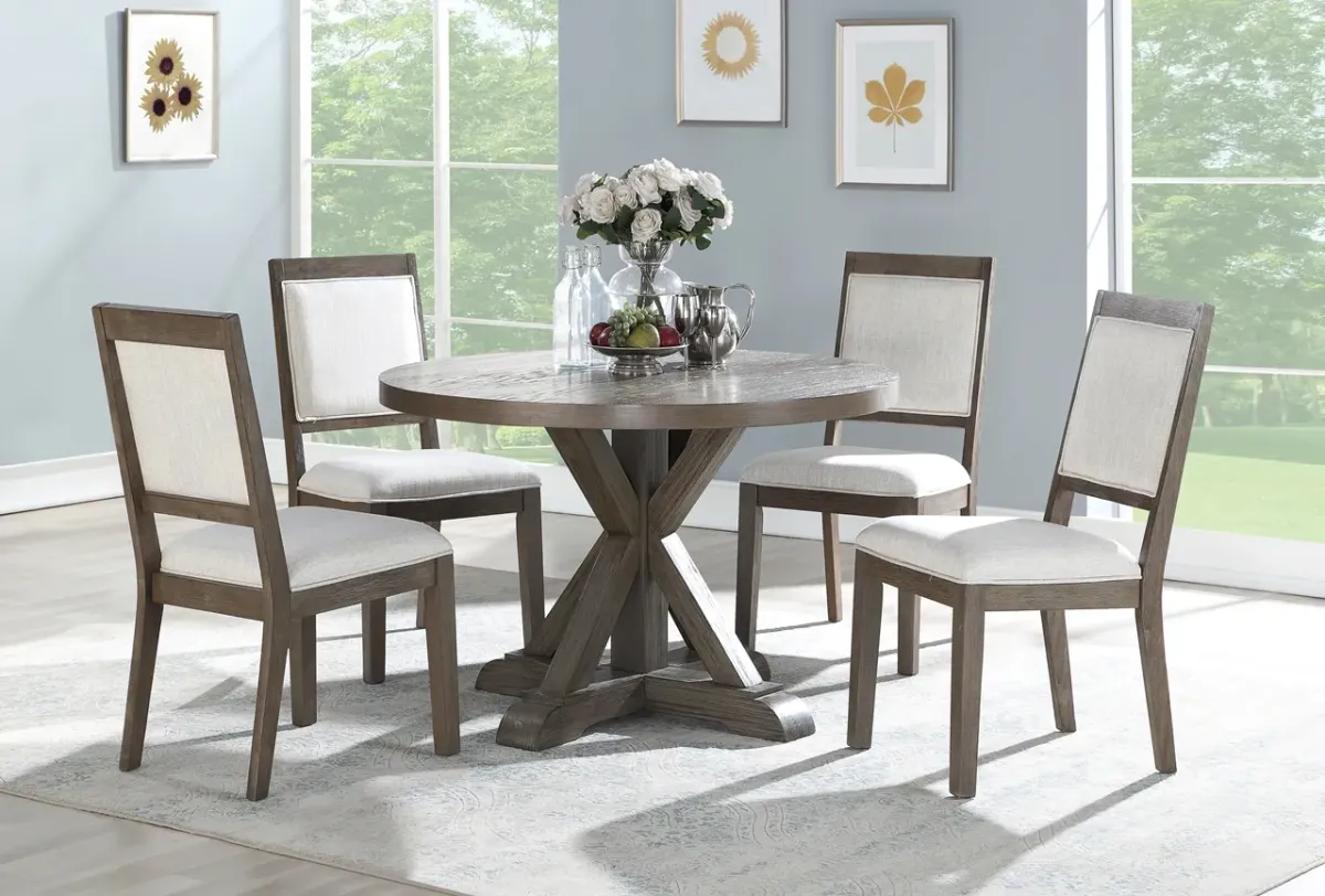Steve Silver Molly 5-Piece Table & 4 Side Chairs Set In Washed Gray Oak Finish