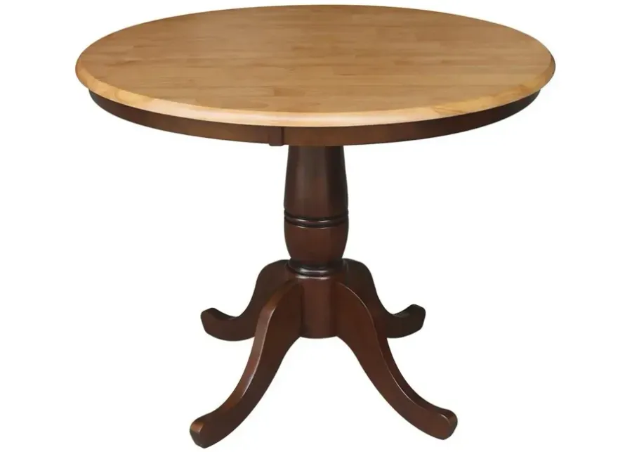 DINING ESSENTIALS 36 INCH ROUND TABLE TOP WITH 30 INCH TRADITIONAL PEDESTAL BASE IN CINNAMON/ESPRESSO