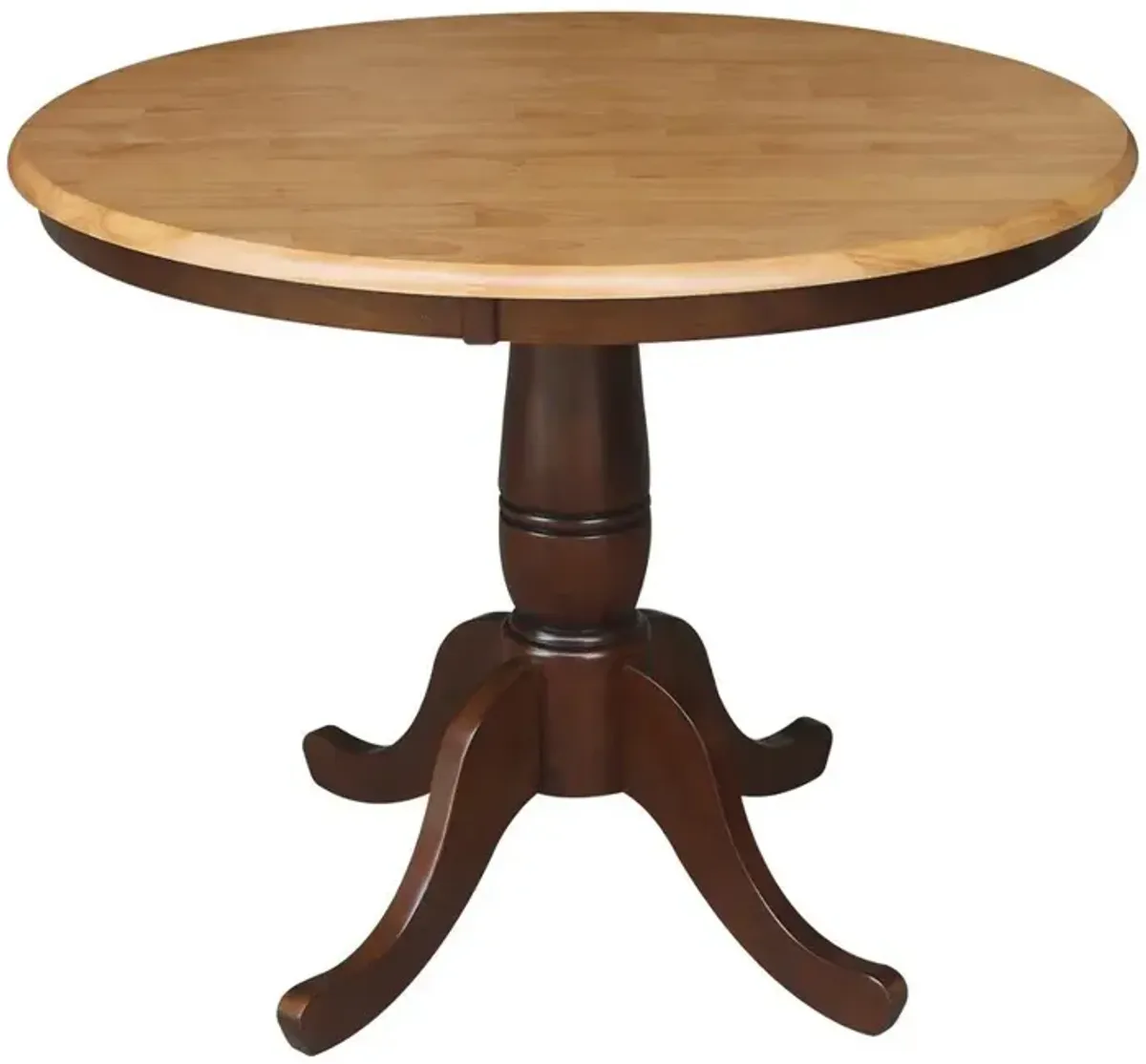 John Thomas Dining Essentials 36 Inch Round Table Top with 30 Inch Traditional Pedestal Base in Cinnamon/Espresso