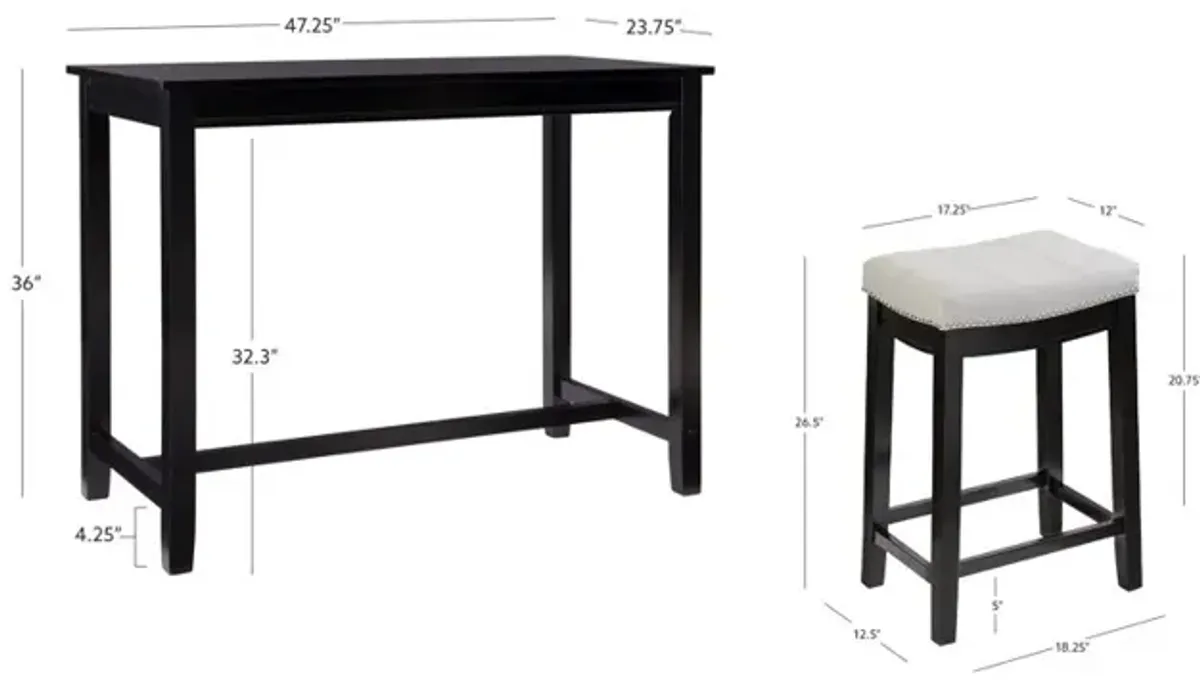 Linon Claridge 3-Piece Counter Set Black Grey