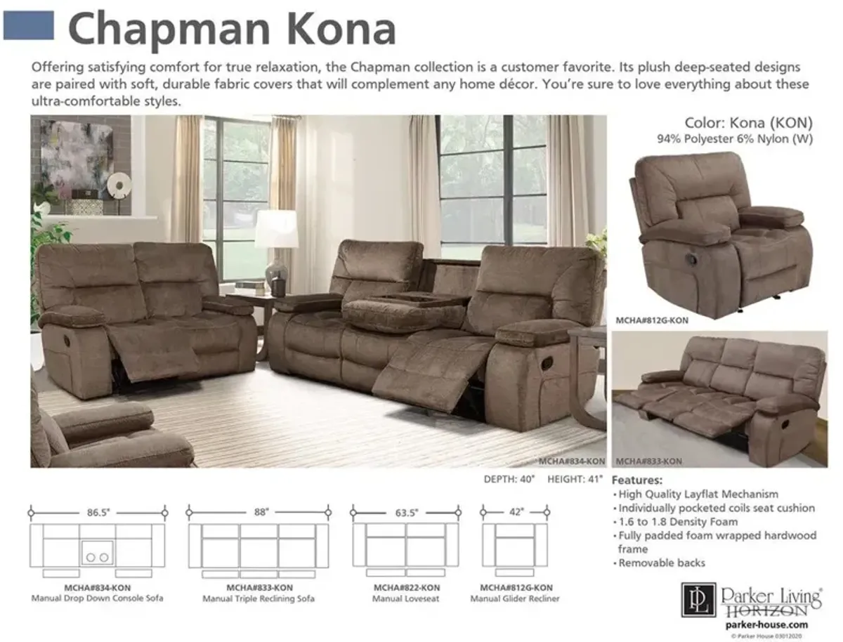 Parker House Chapman Kona Collection Manual Reclining Loveseat in Kona Finish