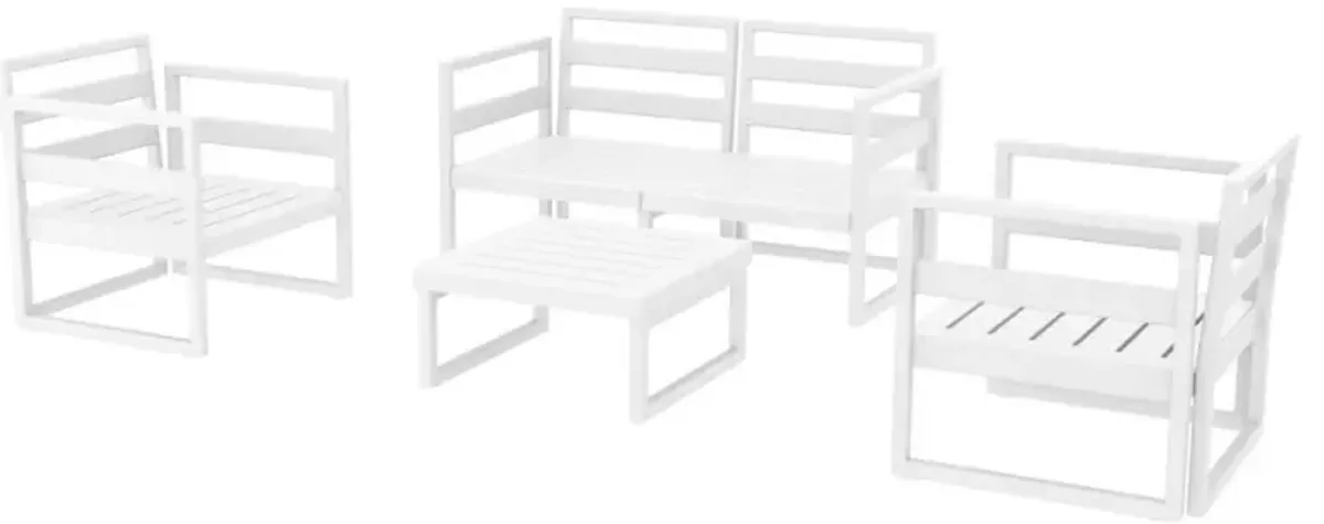 Mykonos 4-Person White Sunbrella Natural Cushion Outdoor Lounge Set