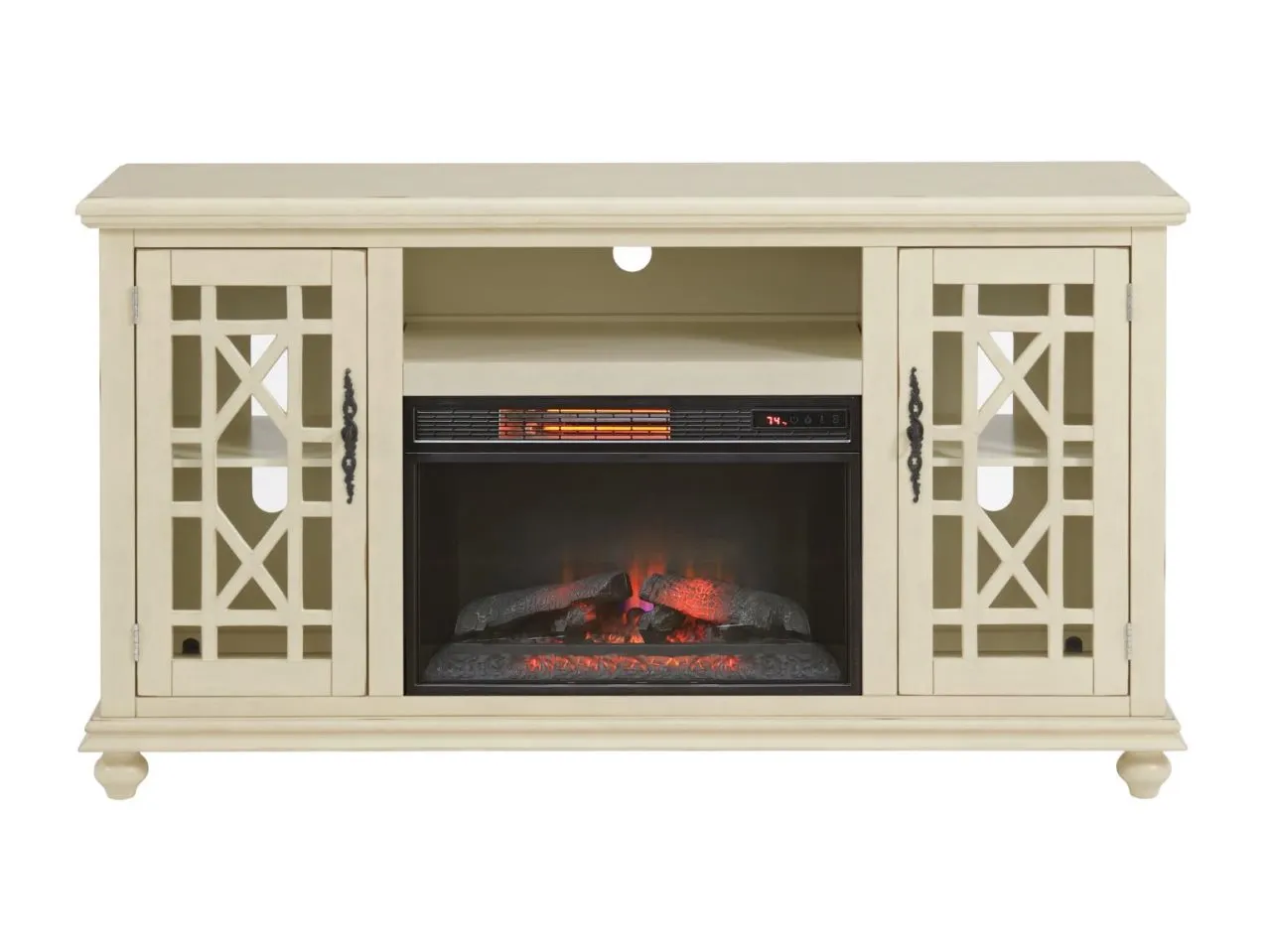 ELEGANT 2-DOOR TV STAND IN ANTIQUE WHITE