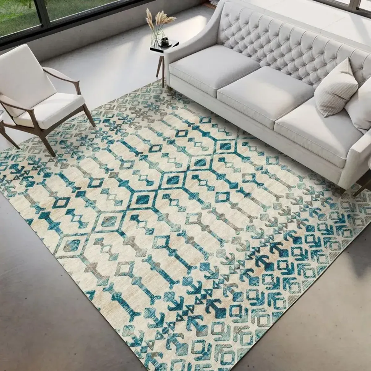 Dalyn Teal Tribal Arrow Pattern Brisbane Linen 5'X8' Area Rug