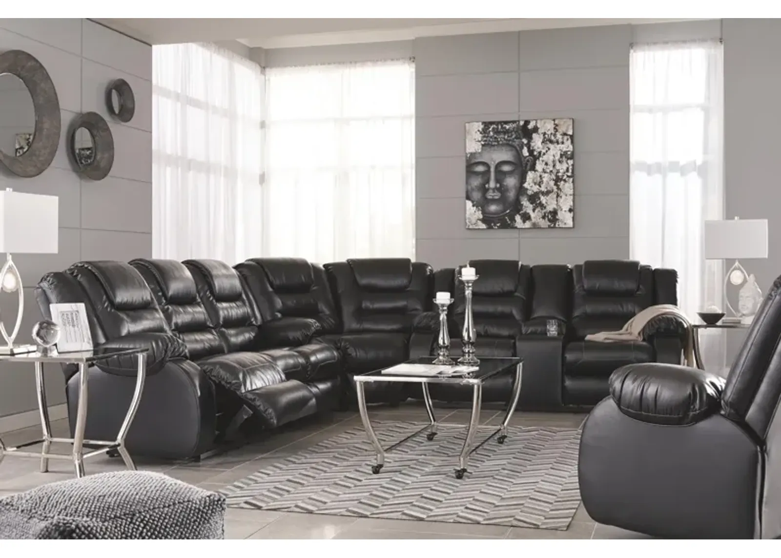 Ashley Vacherie Black Double Reclining Loveseat with Console