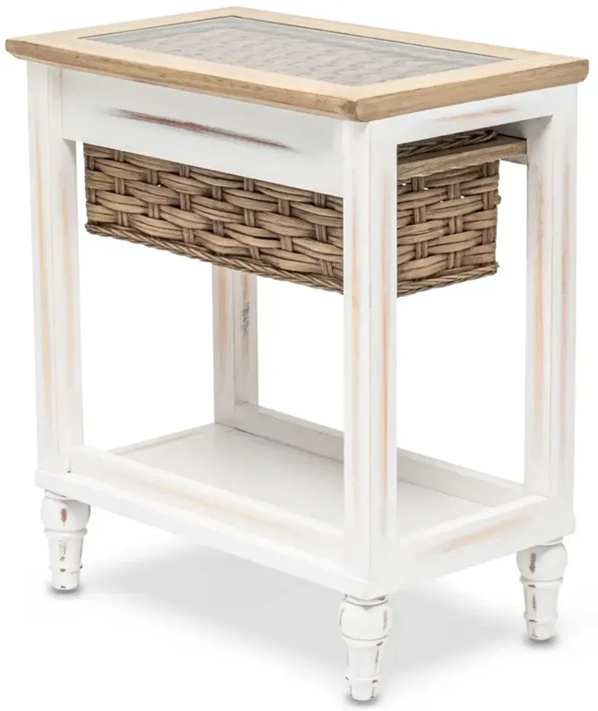 Seawinds Island Breeze Chairside Table Weathered Wood/White Finish