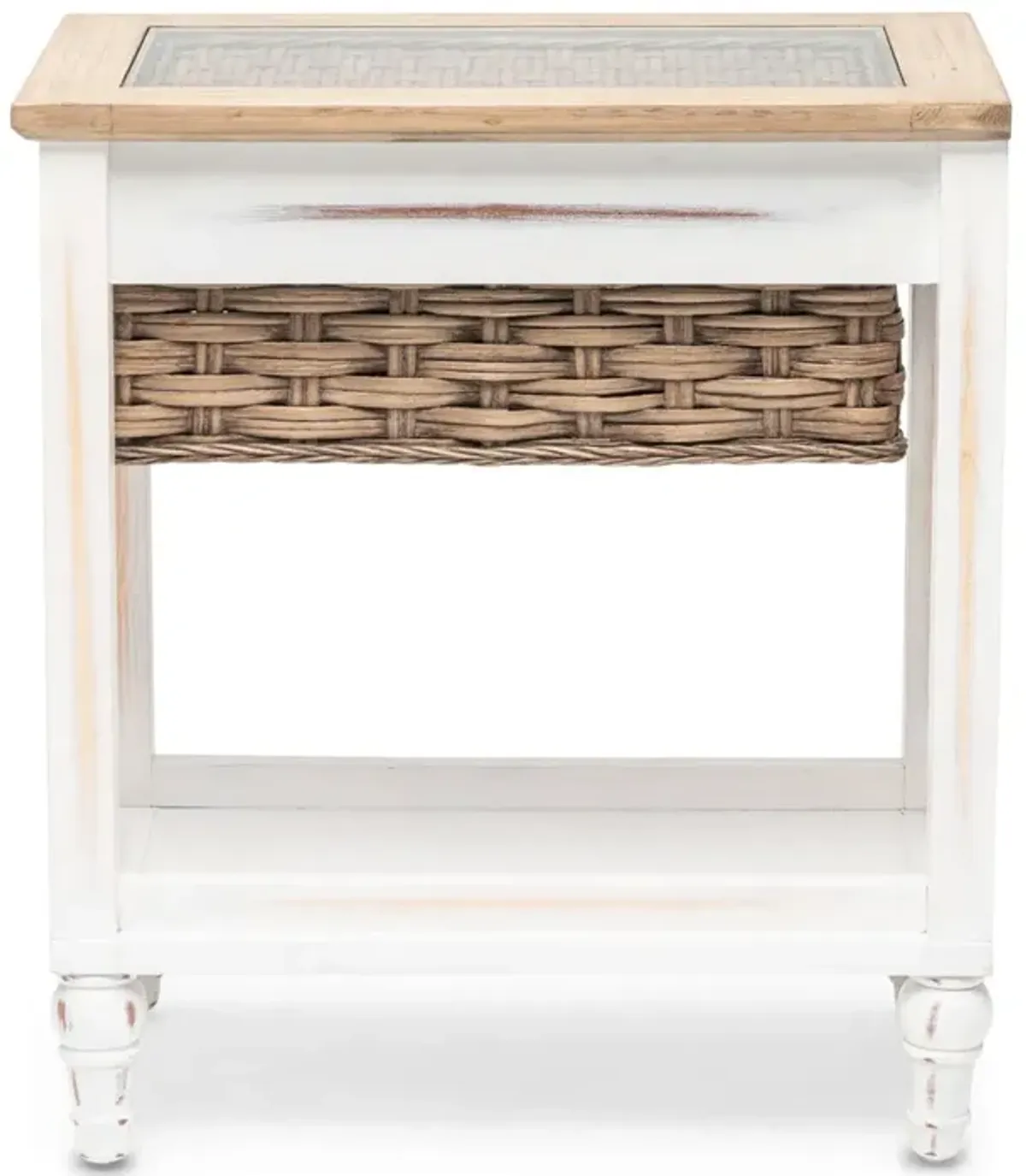 Seawinds Island Breeze Chairside Table Weathered Wood/White Finish