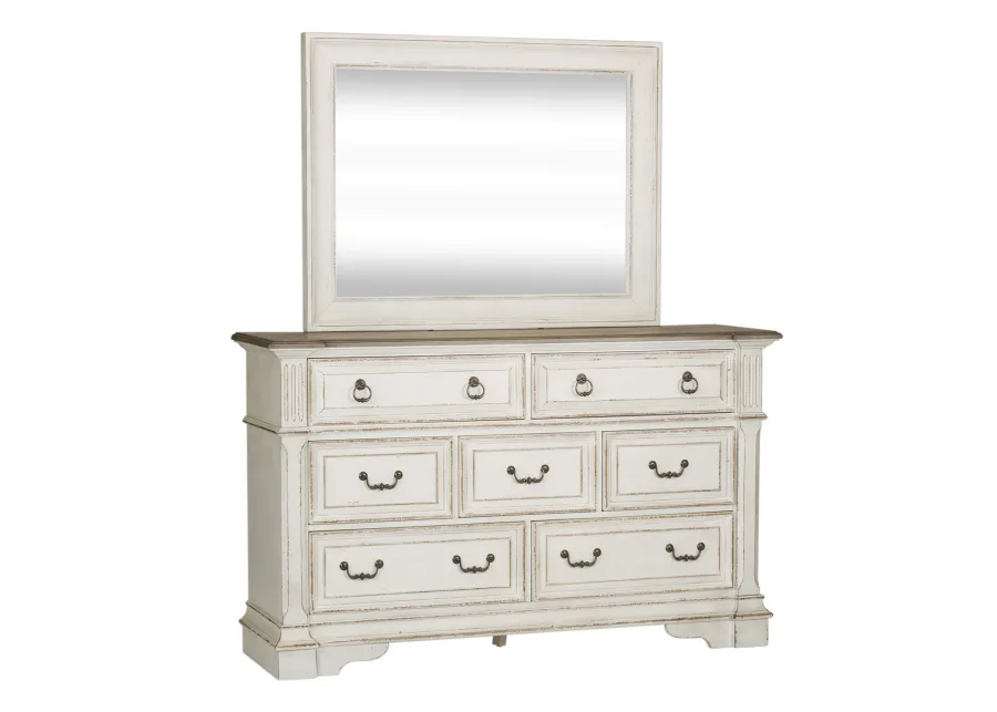 QUEEN UPHOLSTERED SLEIGH BED DRESSER & MIRROR NIGHT STAND - ABBEY PARK