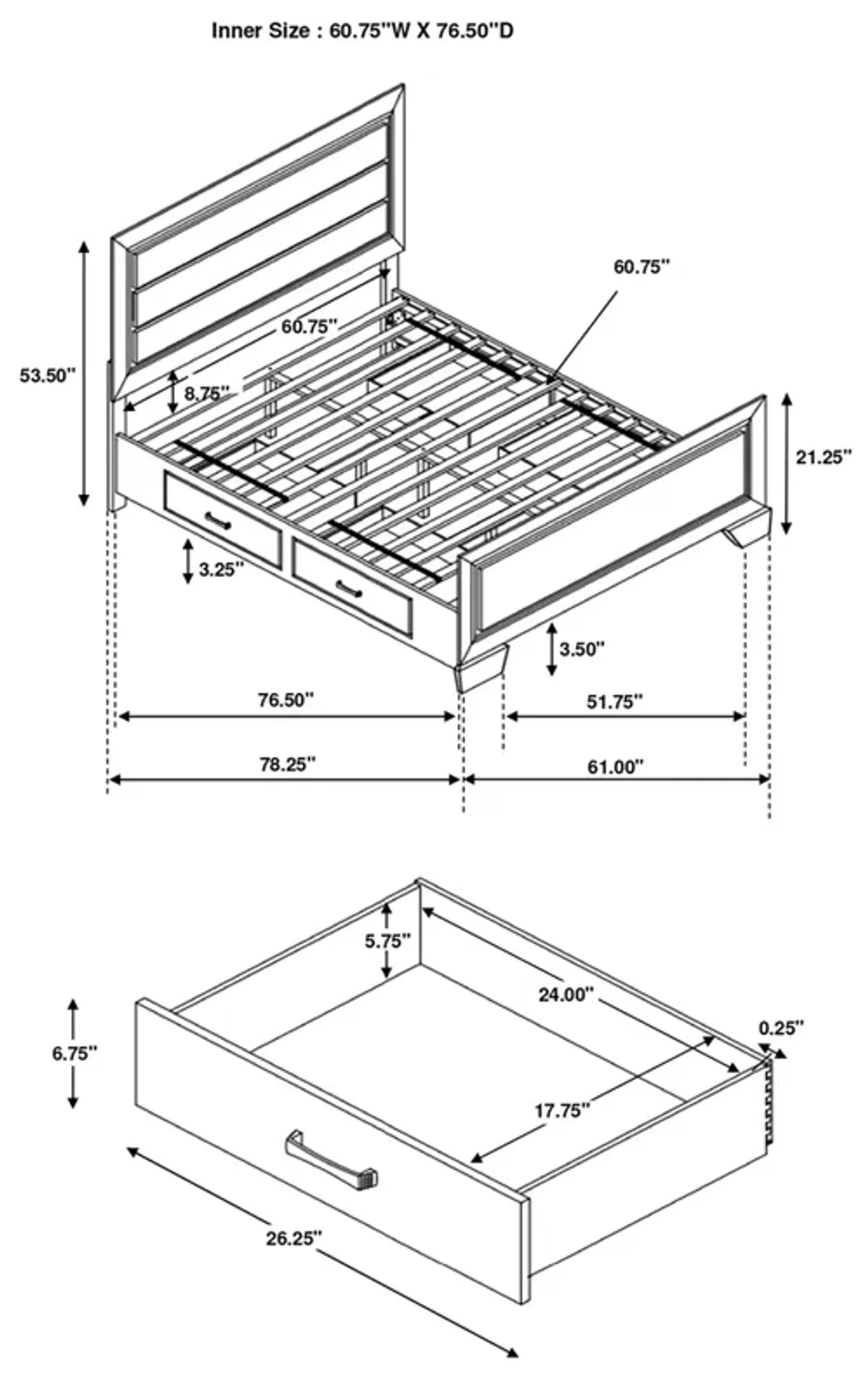 Coaster Kauffman Wood Queen Storage Panel Bed Dark Cocoa