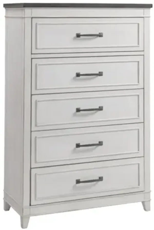 DEL MAR 5-DRAWER CHEST IN WHITE WITH GREY TOP