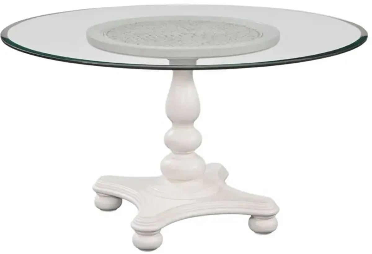 American Woodcrafters Rodanthe 54 Inch Pedestal Glass Top Table Dove White