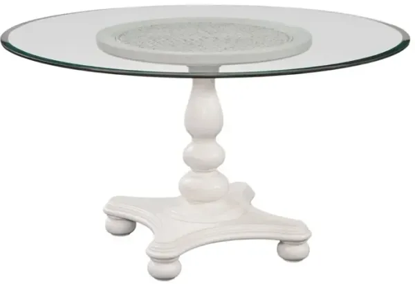 American Woodcrafters Rodanthe 54 Inch Pedestal Glass Top Table Dove White