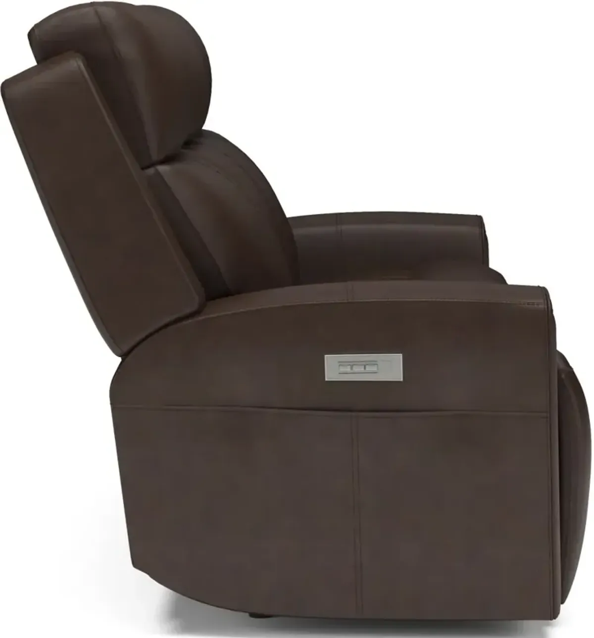 Flexsteel Barnett Chocolate Power Reclining Leather Sofa with Power Headrests & Lumbar