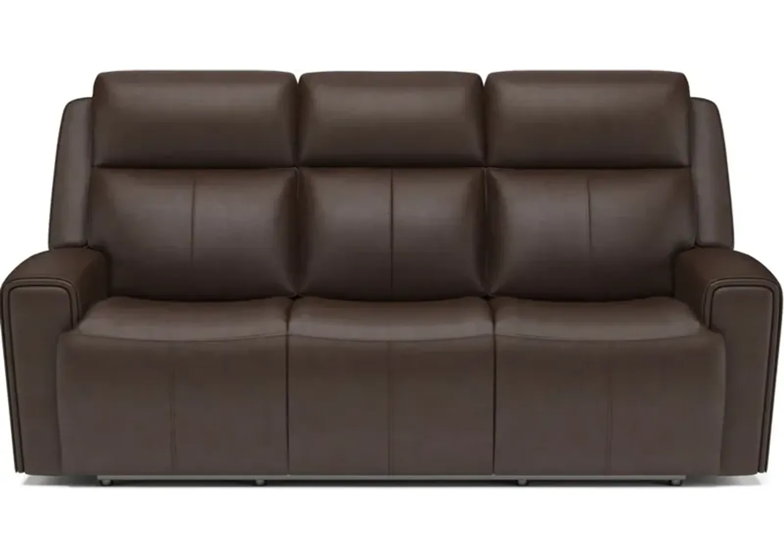 Flexsteel Barnett Chocolate Power Reclining Leather Sofa with Power Headrests & Lumbar