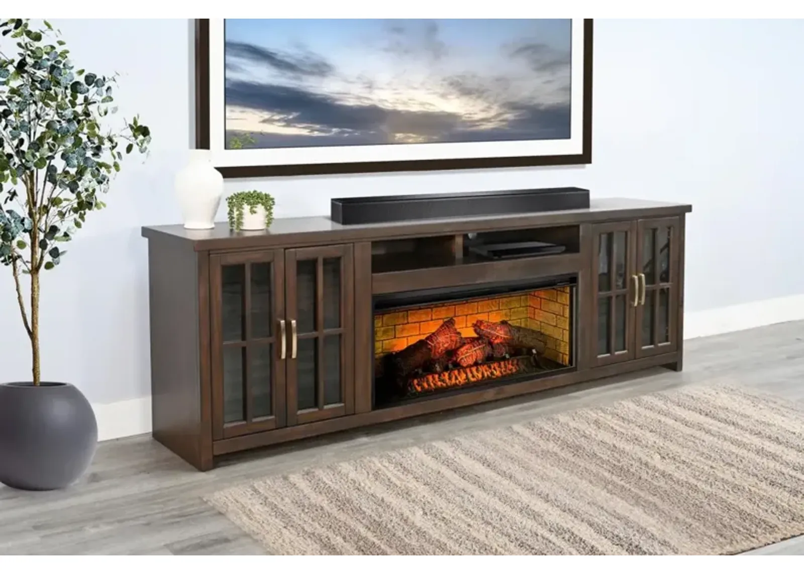 Sunny Designs Americana Coffee Bean Media TV Stand Console with Fireplace Option