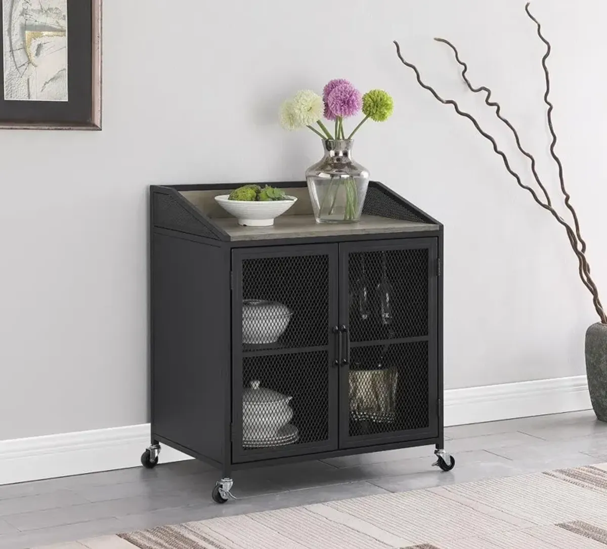 Coaster Arlette 2-Door Mobile Home Bar Wine Cabinet Sandy Black