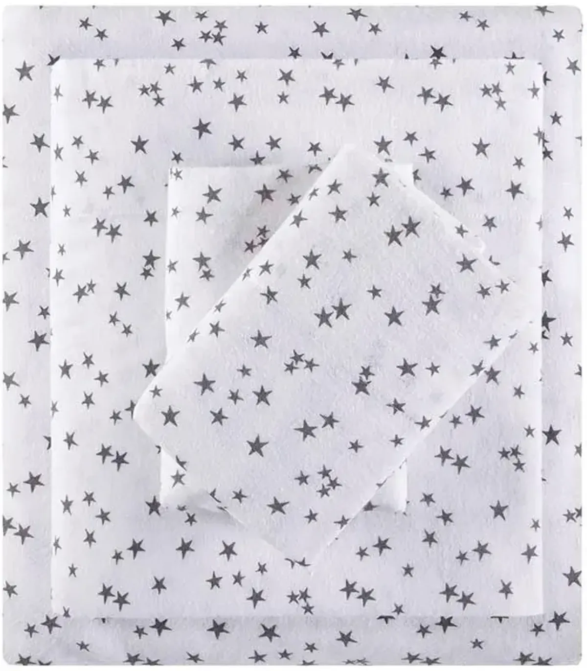 Olliix Intelligent Design Full Grey Stars Cozy Soft Cotton Novelty Print Flannel Sheet Set