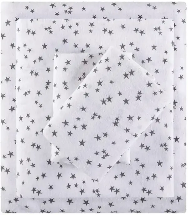 Olliix Intelligent Design Full Grey Stars Cozy Soft Cotton Novelty Print Flannel Sheet Set