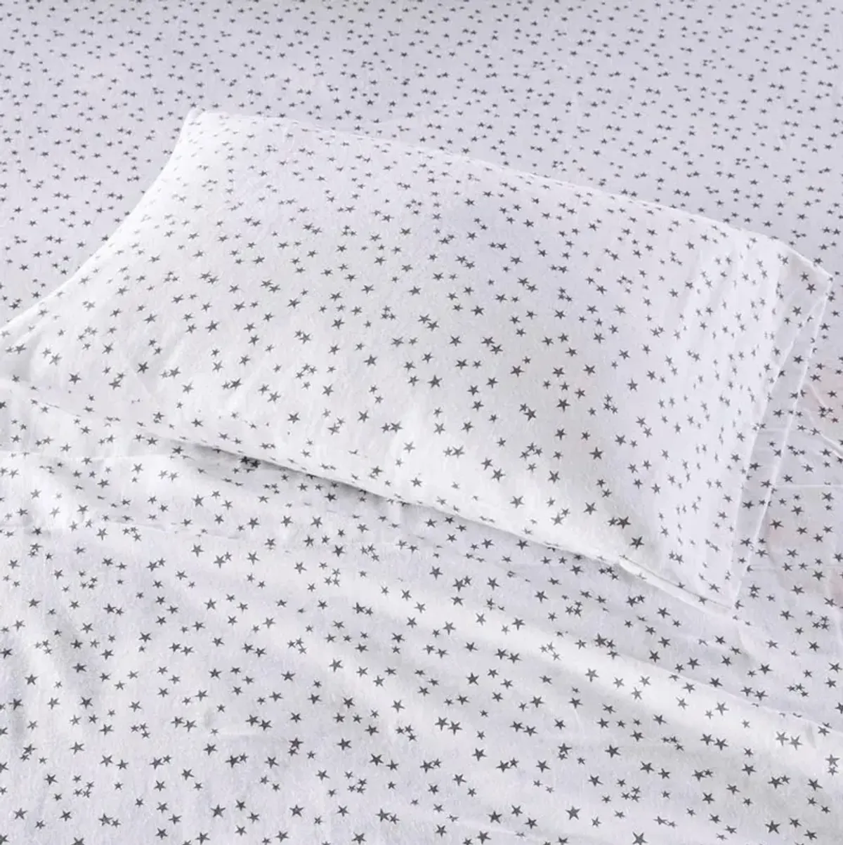 Olliix Intelligent Design Full Grey Stars Cozy Soft Cotton Novelty Print Flannel Sheet Set