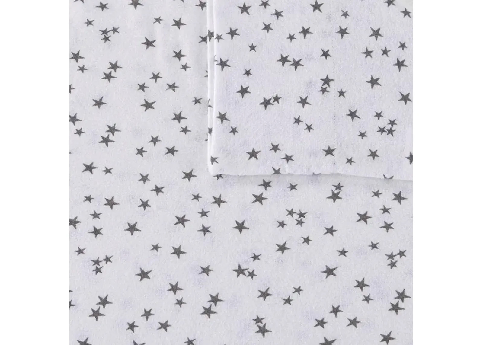 Olliix Intelligent Design Full Grey Stars Cozy Soft Cotton Novelty Print Flannel Sheet Set