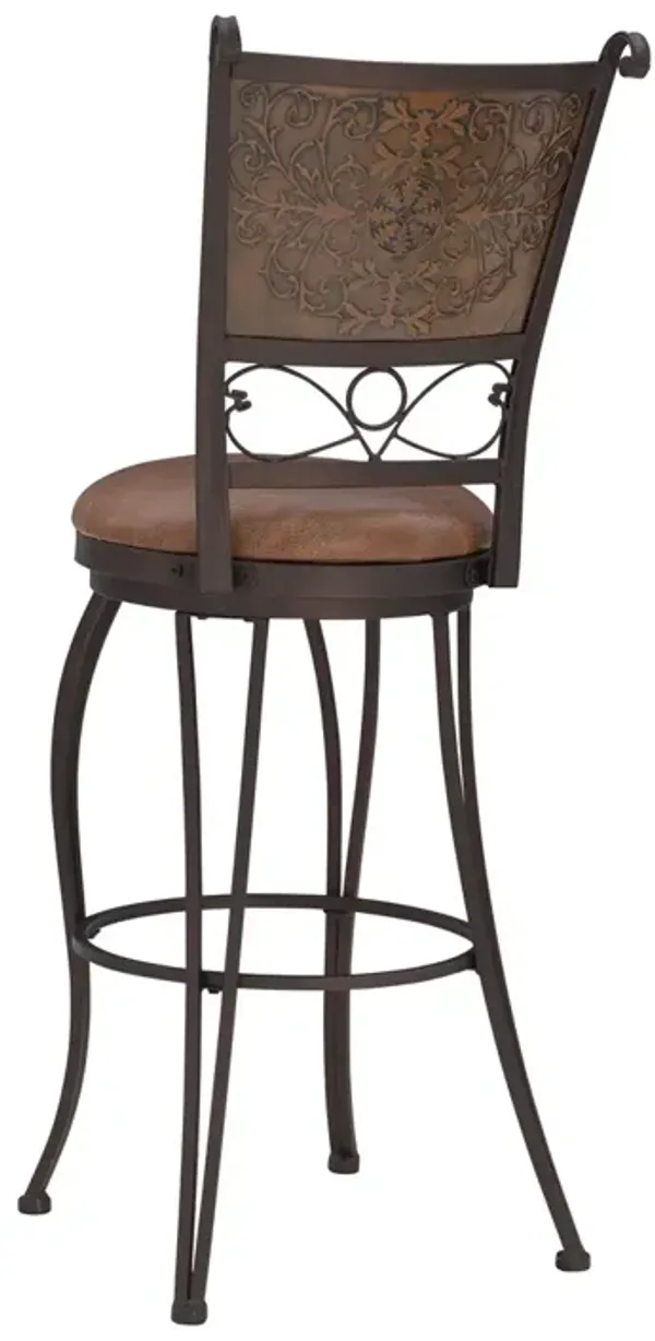 Powell Bronze with Muted Copper Stamped Back Bar Stool