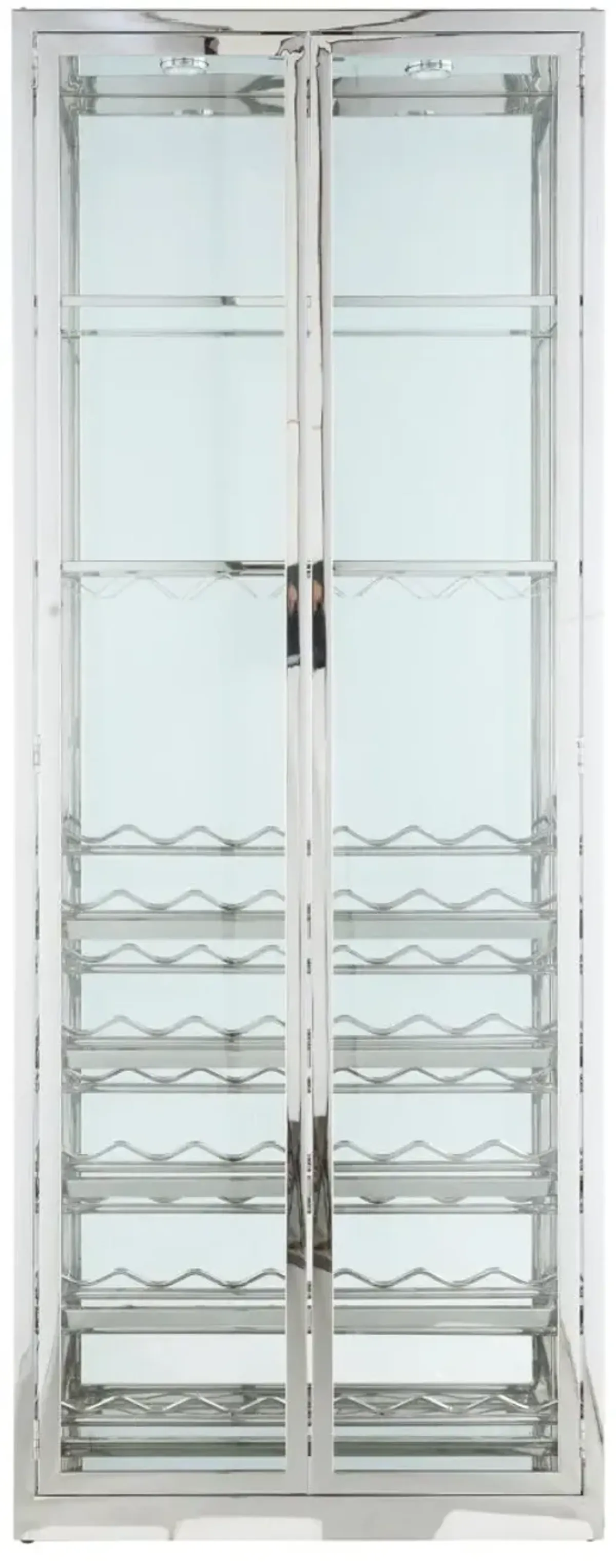 Chintaly Contemporary Glass Curio with Wine & Stemware Racks