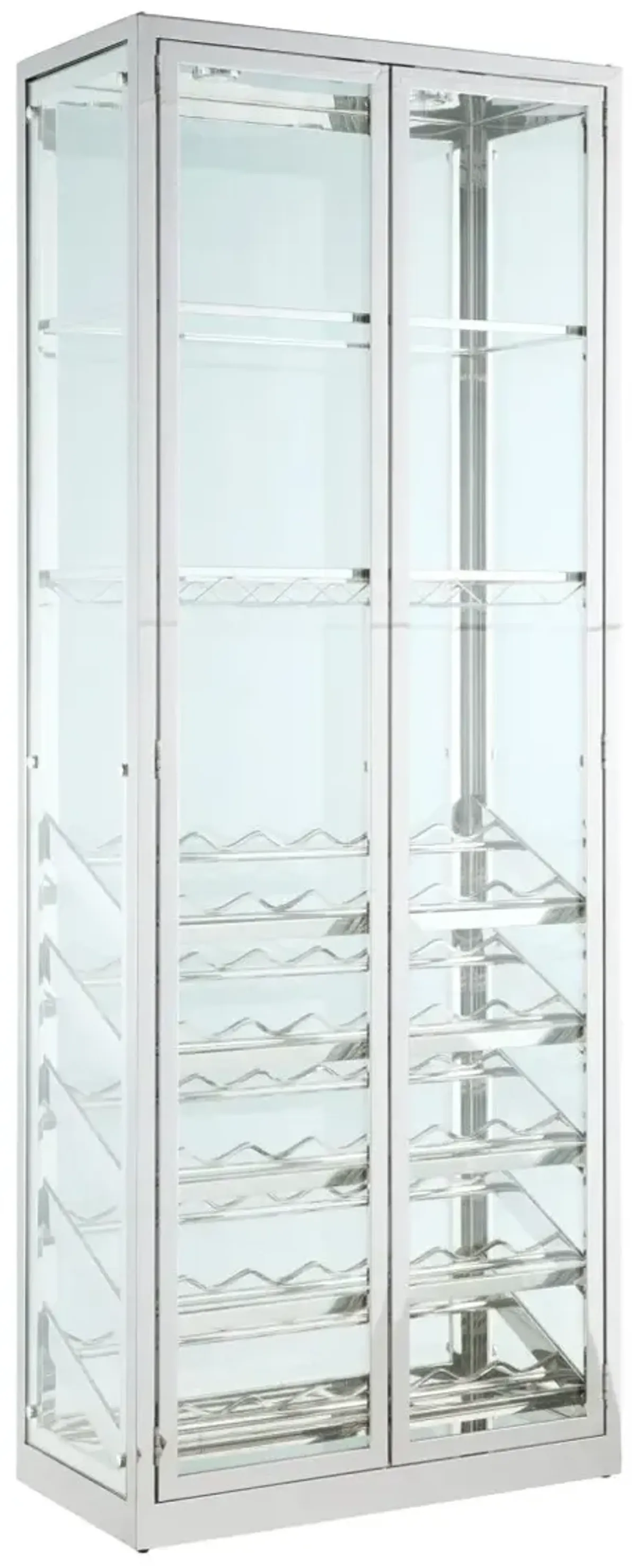 Chintaly Contemporary Glass Curio with Wine & Stemware Racks