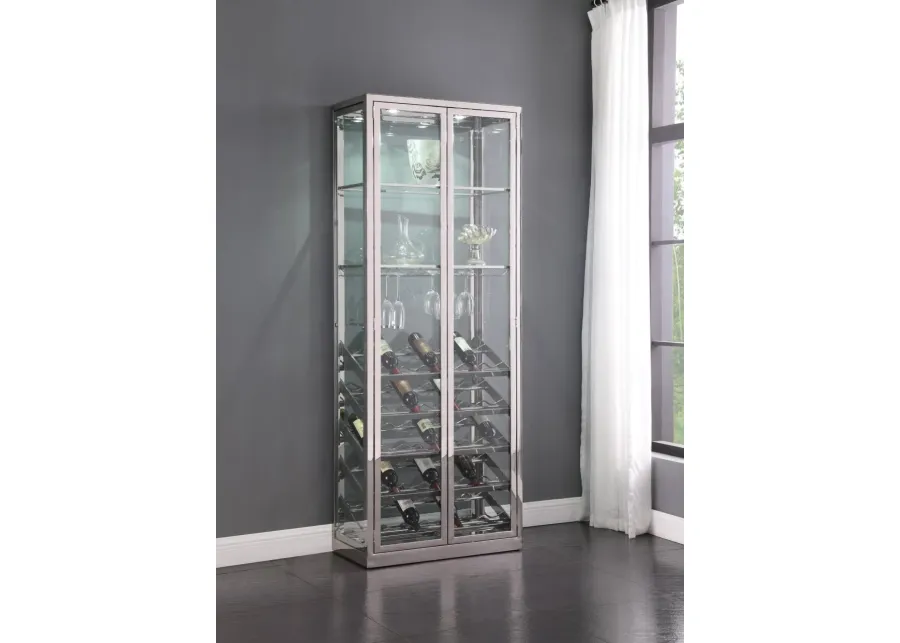 CONTEMPORARY GLASS CURIO WITH WINE & STEMWARE RACKS