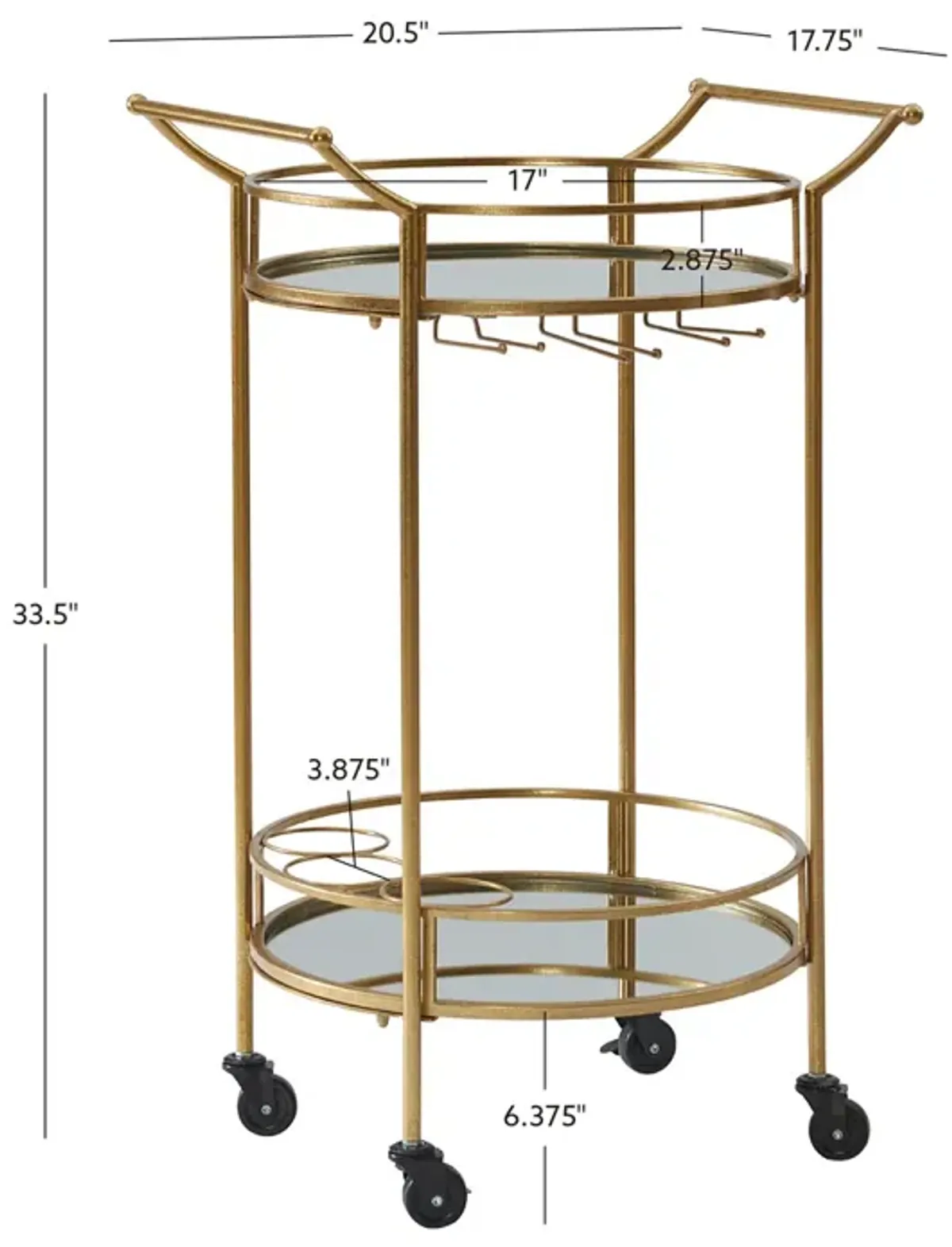 Linon Round Gold Metal Bar Cart