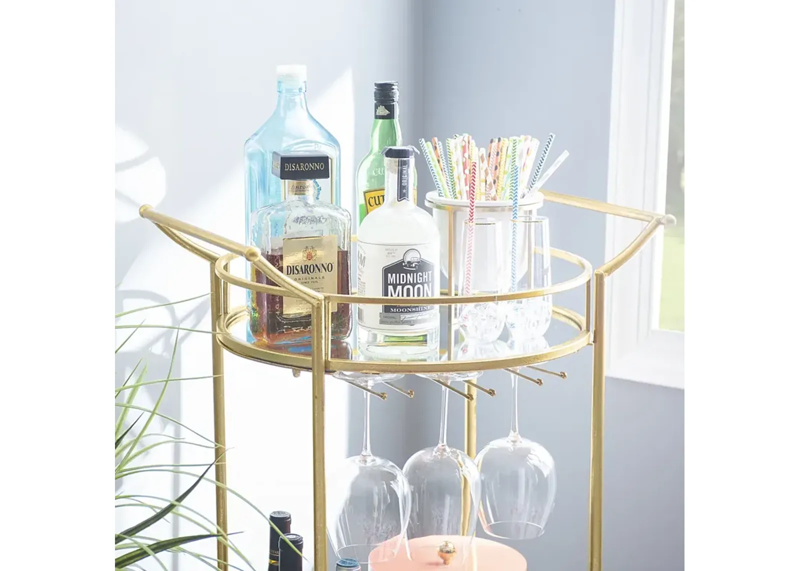 ROUND GOLD METAL BAR CART