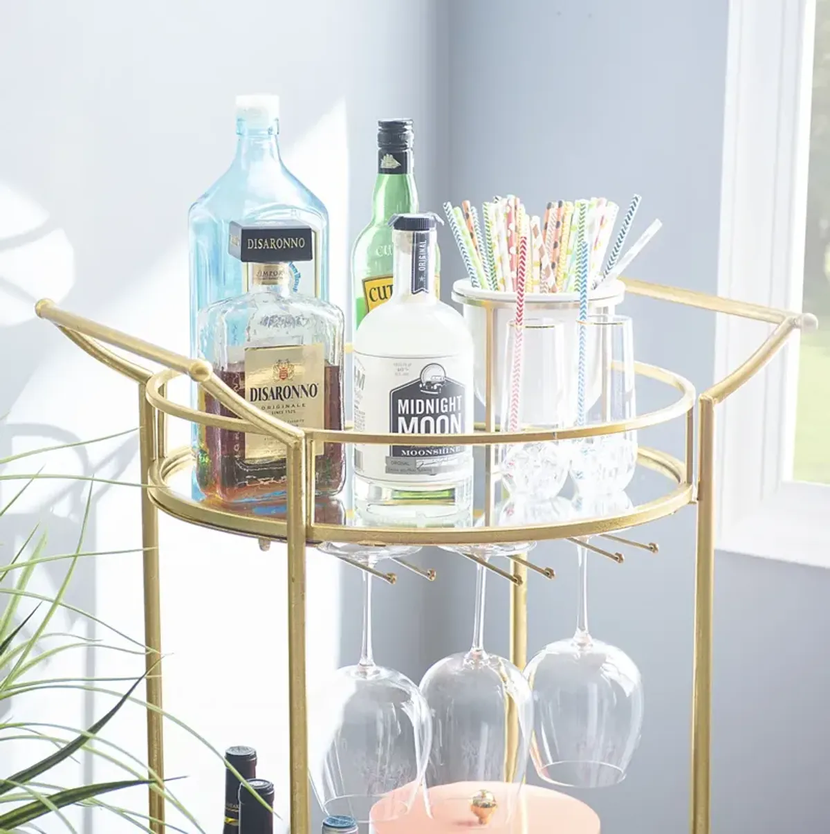 ROUND GOLD METAL BAR CART