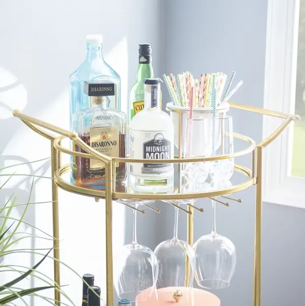 Linon Round Gold Metal Bar Cart