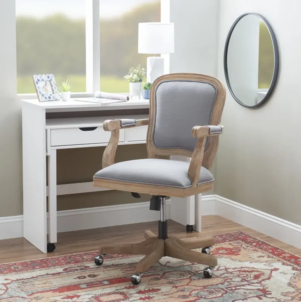 Linon Maybell Light Gray Home Office Desk Chair