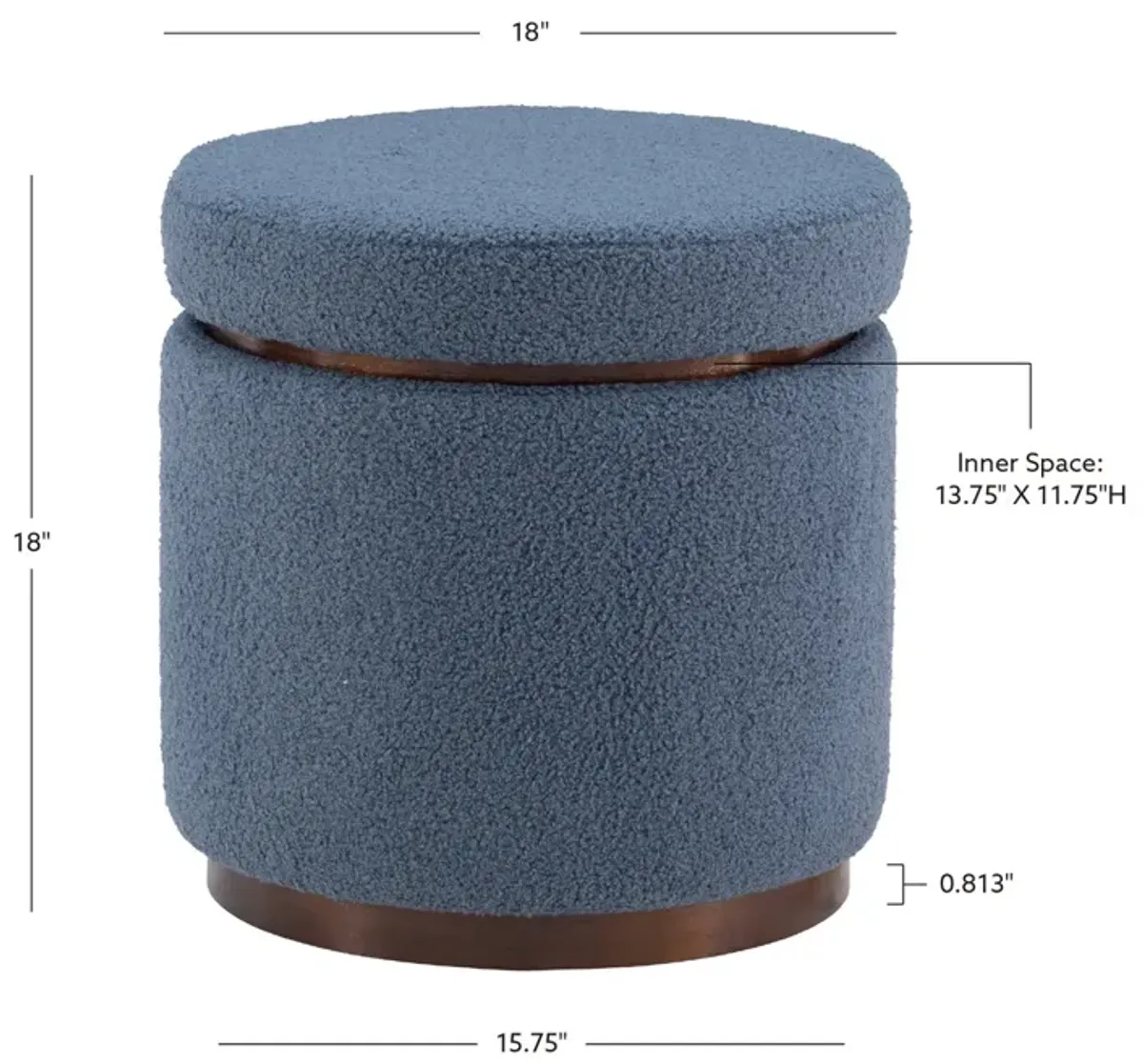 Linon Blanche Blue Grey Walnut Storage Ottoman