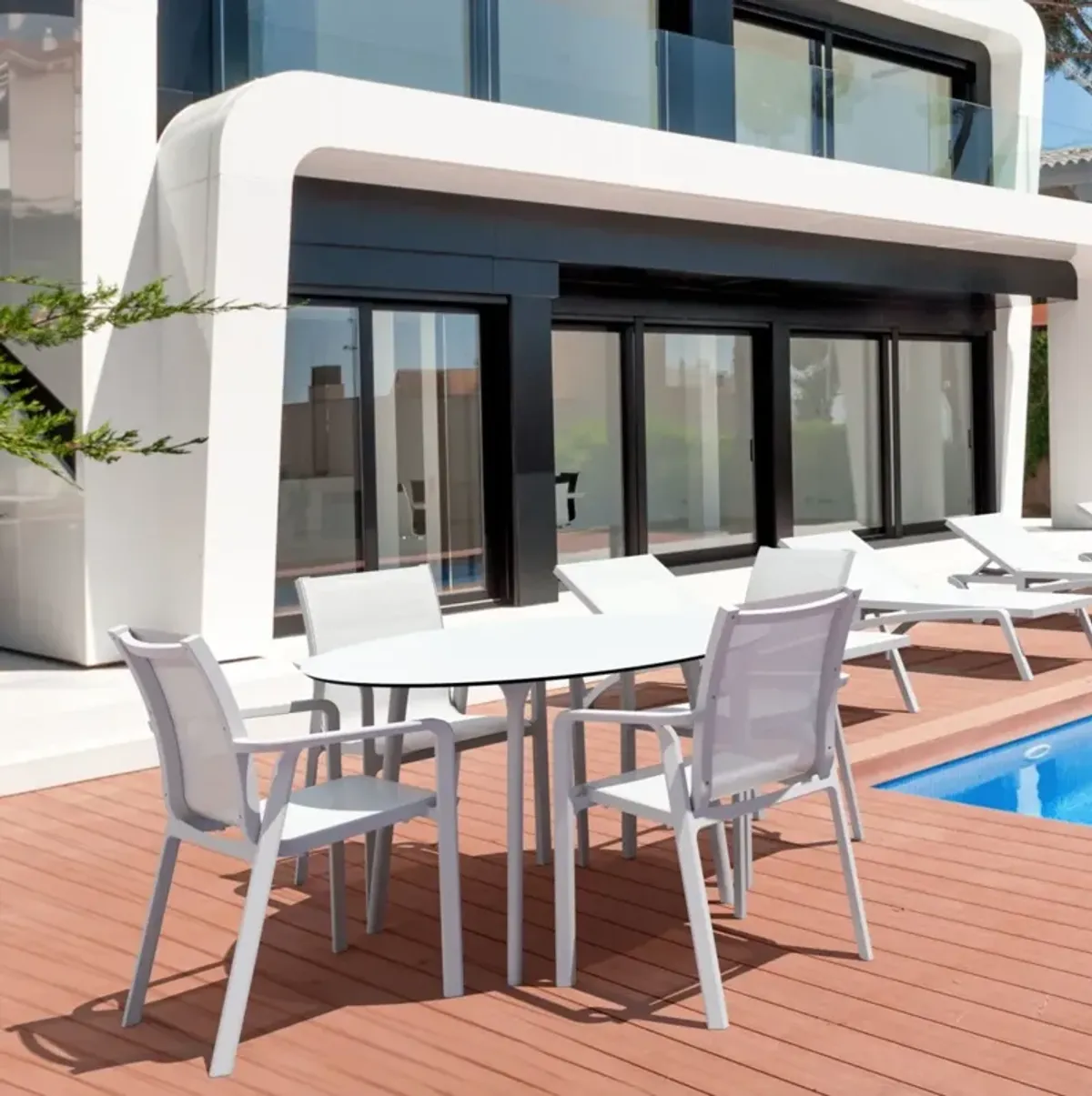 Compamia Pacific White Sling Arm Patio Chair White Frame