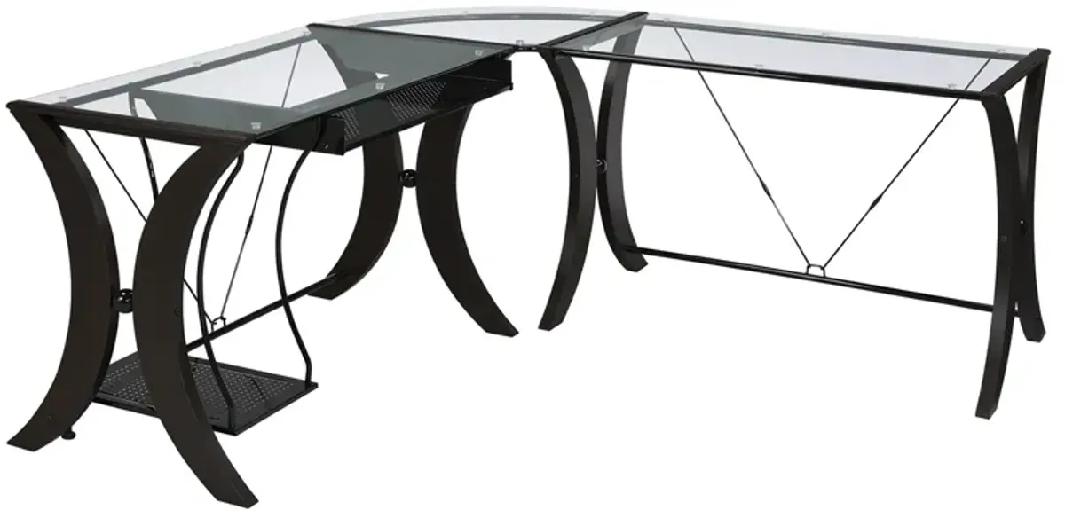 Coaster Monterey 67 Inch Glass Top L-Shape Computer Desk Cappuccino