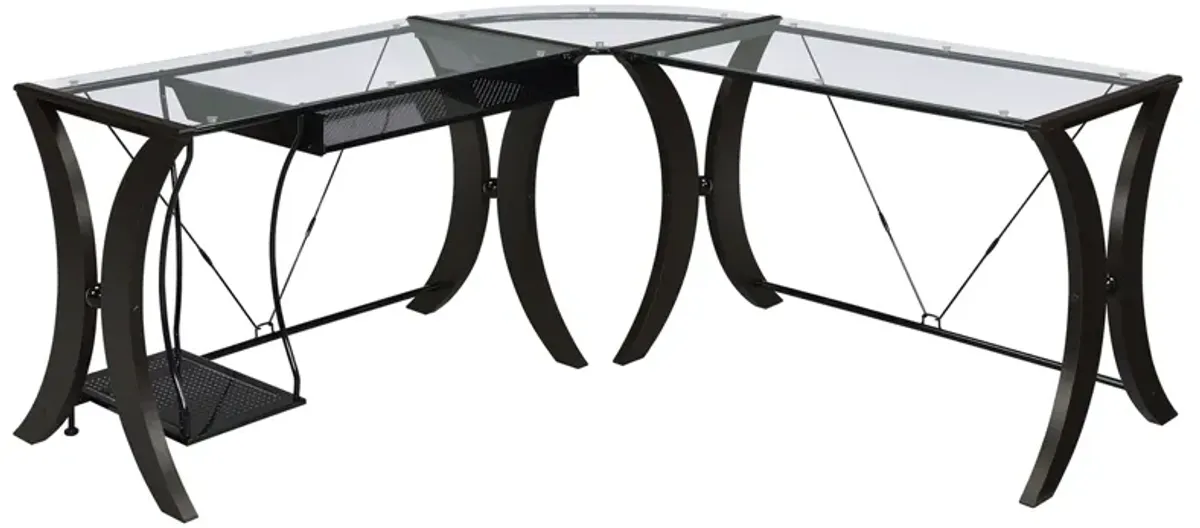 Coaster Monterey 67 Inch Glass Top L-Shape Computer Desk Cappuccino