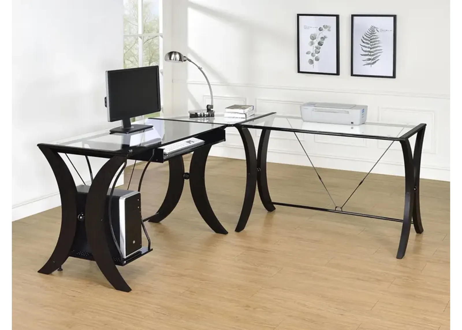 Coaster Monterey 67 Inch Glass Top L-Shape Computer Desk Cappuccino