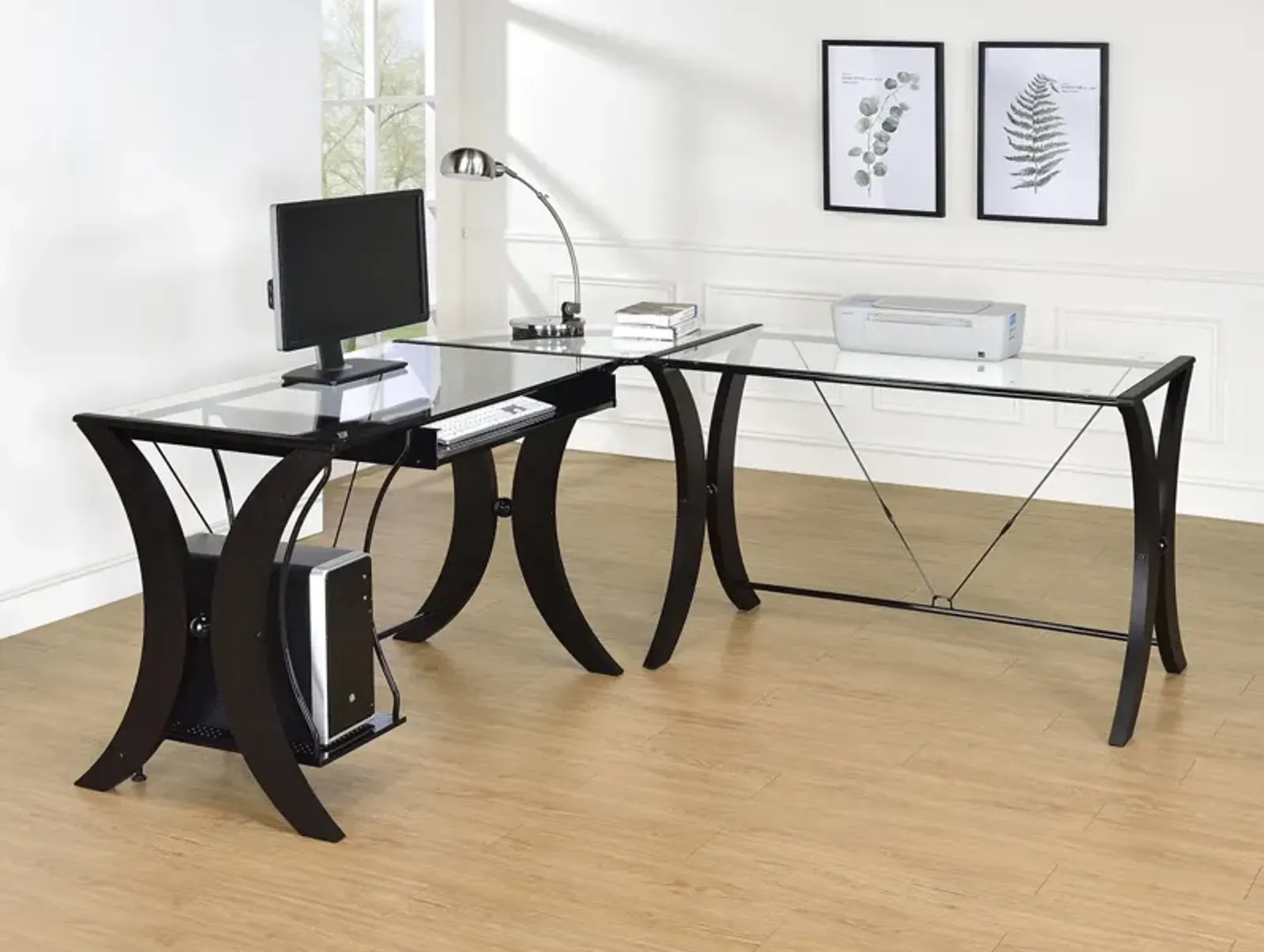 Coaster Monterey 67 Inch Glass Top L-Shape Computer Desk Cappuccino