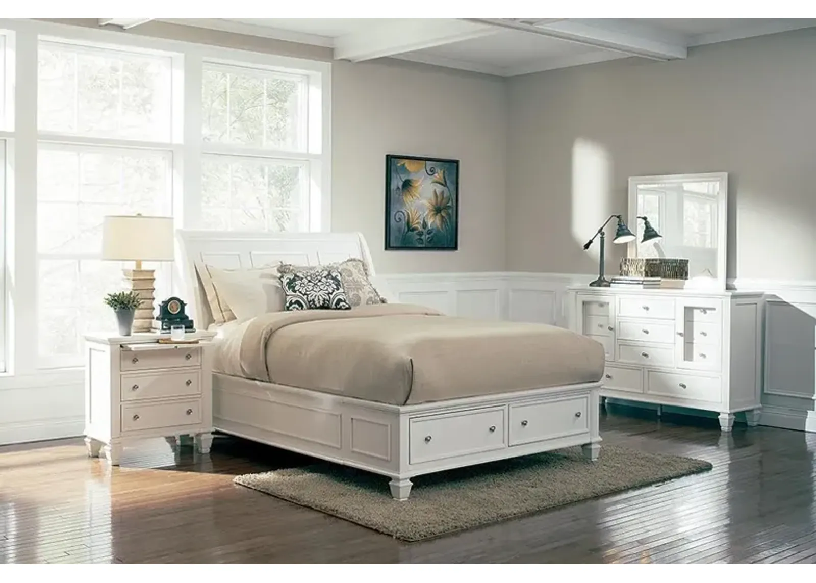 Coaster Sandy Beach Wood Queen Storage Panel Bed Cream White